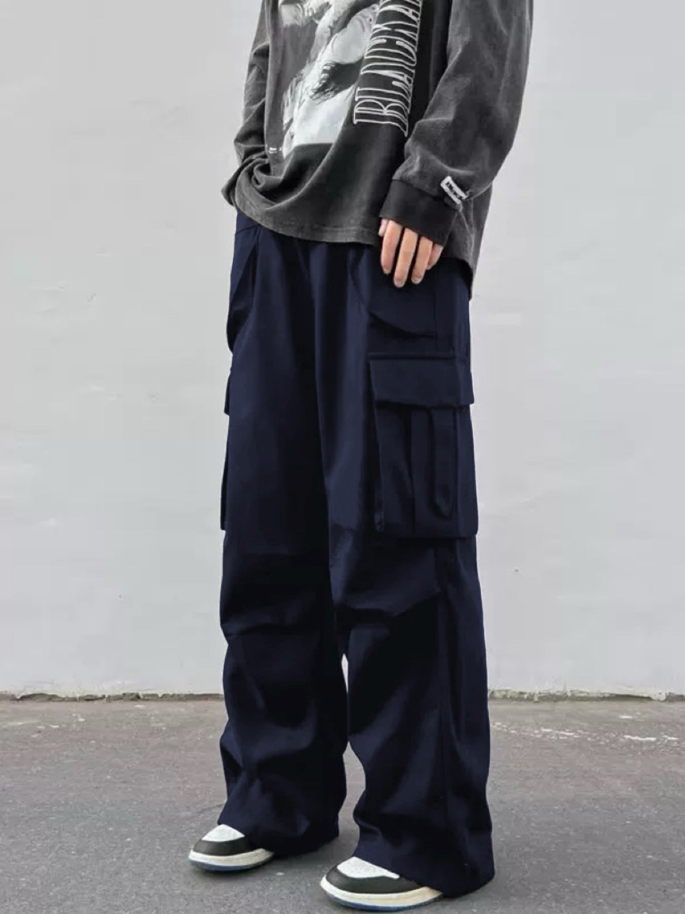 Pantalones paracaídas de pernera ancha para hombre - Pantalones de trabajo informales de tiro medio