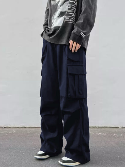 Pantalones paracaídas de pernera ancha para hombre - Pantalones de trabajo informales de tiro medio