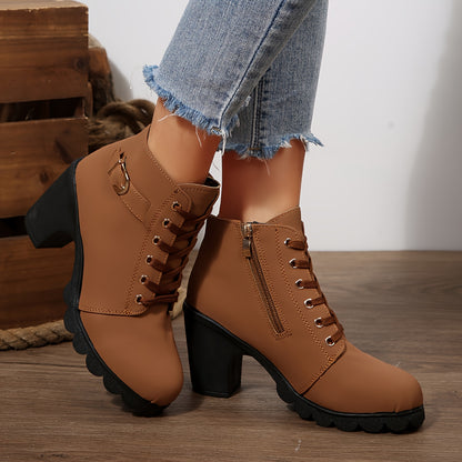 Women’s High Heel Ankle Boots – Block Heel Elegant Slip-On