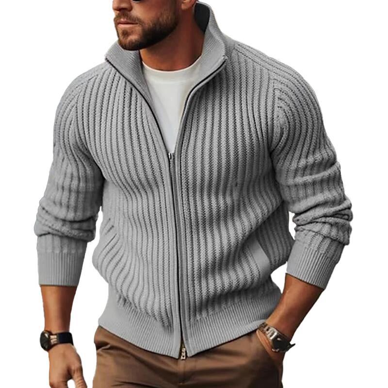 Men’s Fleece-Lined Zipper Cardigan Sweater Coat – Slim Fit Winter Jacket