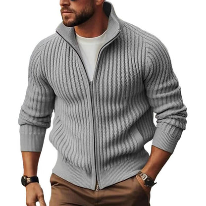 Men’s Fleece-Lined Zipper Cardigan Sweater Coat – Slim Fit Winter Jacket