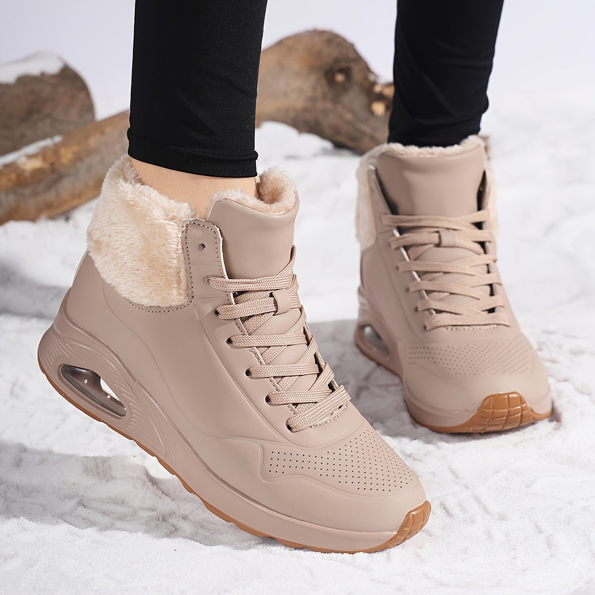 Bottes de neige mi-mollet doublées polaire pour femme – Chaussures d'hiver chaudes avec coussin d'air