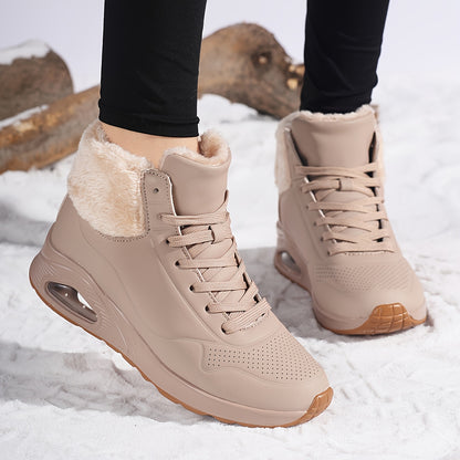 Bottes de neige mi-mollet doublées polaire pour femme – Chaussures d'hiver chaudes avec coussin d'air