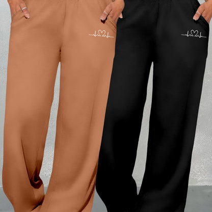 Conjunto de dos piezas con estampado geométrico de amor para mujer – Pantalones de cintura alta y pierna ancha