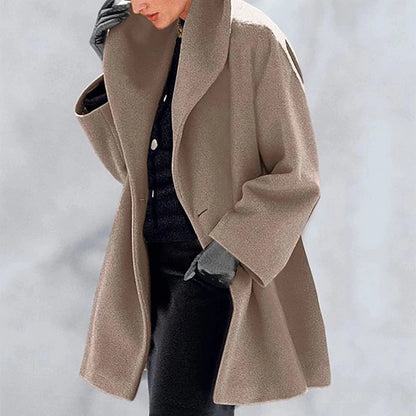Women’s Loose Woolen Sweater Coat – Casual Round Neck Winter Jacket