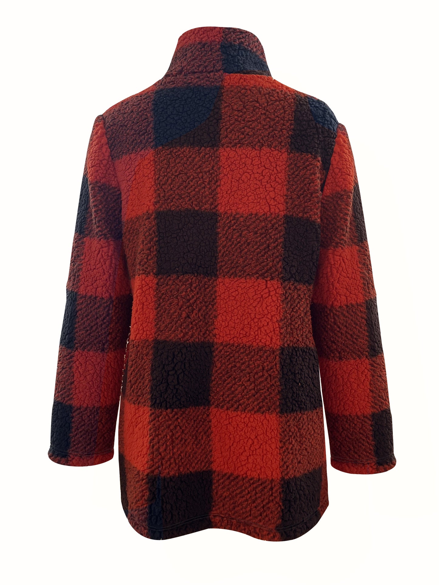 Pull douillet pour femme à col montant avec fermeture éclair – Motif écossais