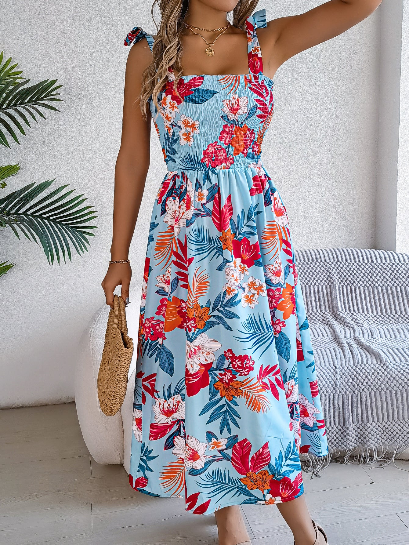 Loom & Soul™ Vestido Largo Corsé Floral – Vestido Playero sin Mangas de Cintura Alta para Mujer