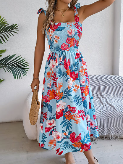 Loom & Soul™ Vestido Largo Corsé Floral – Vestido Playero sin Mangas de Cintura Alta para Mujer