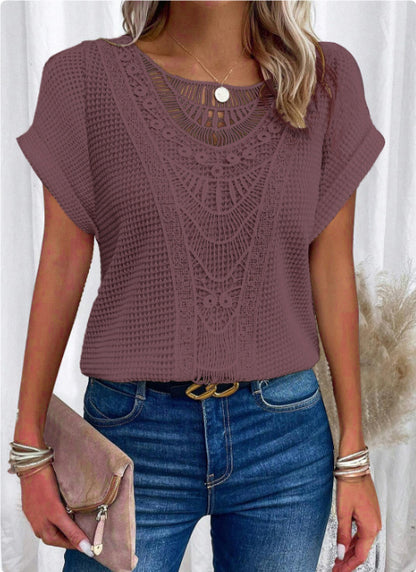 T-shirt ajouré Loom & Soul™ Summer – Haut à manches courtes style ethnique pour femme