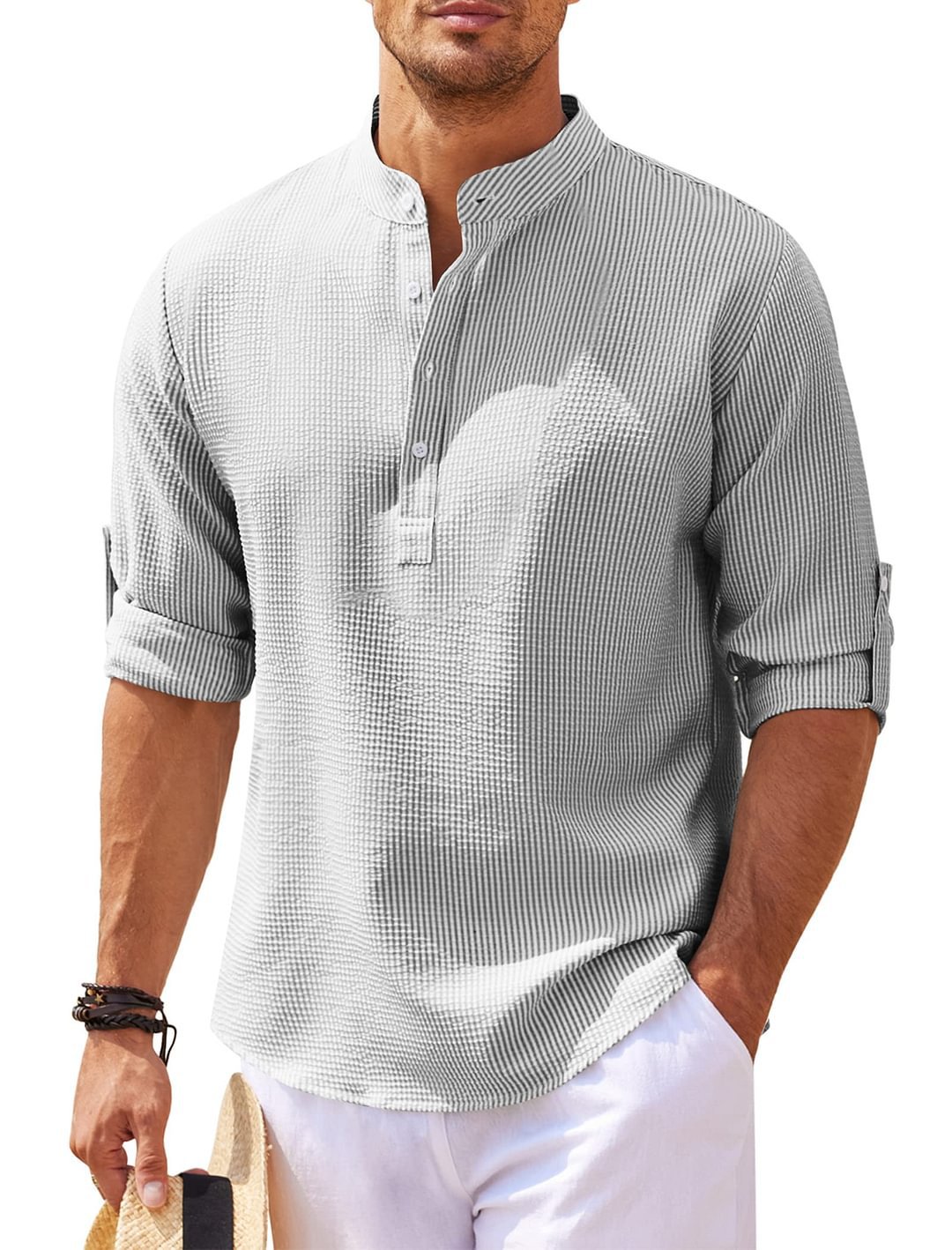 Camisa de hombre de manga larga con cuello alto – Jersey informal de corte holgado
