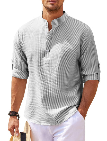 Camisa de hombre de manga larga con cuello alto – Jersey informal de corte holgado