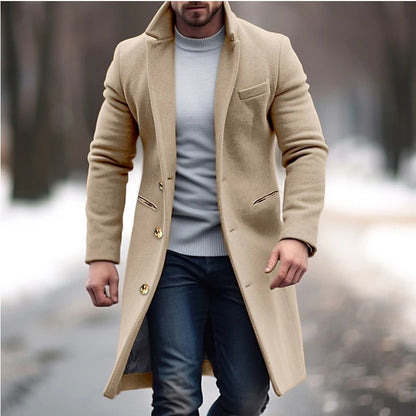 Abrigo largo de lana de invierno para hombre Loom & Soul™ – Solapa clásica, botonadura sencilla