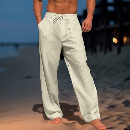 Pantalones de pierna ancha con cordón para hombre – Pantalones rectos casuales de algodón
