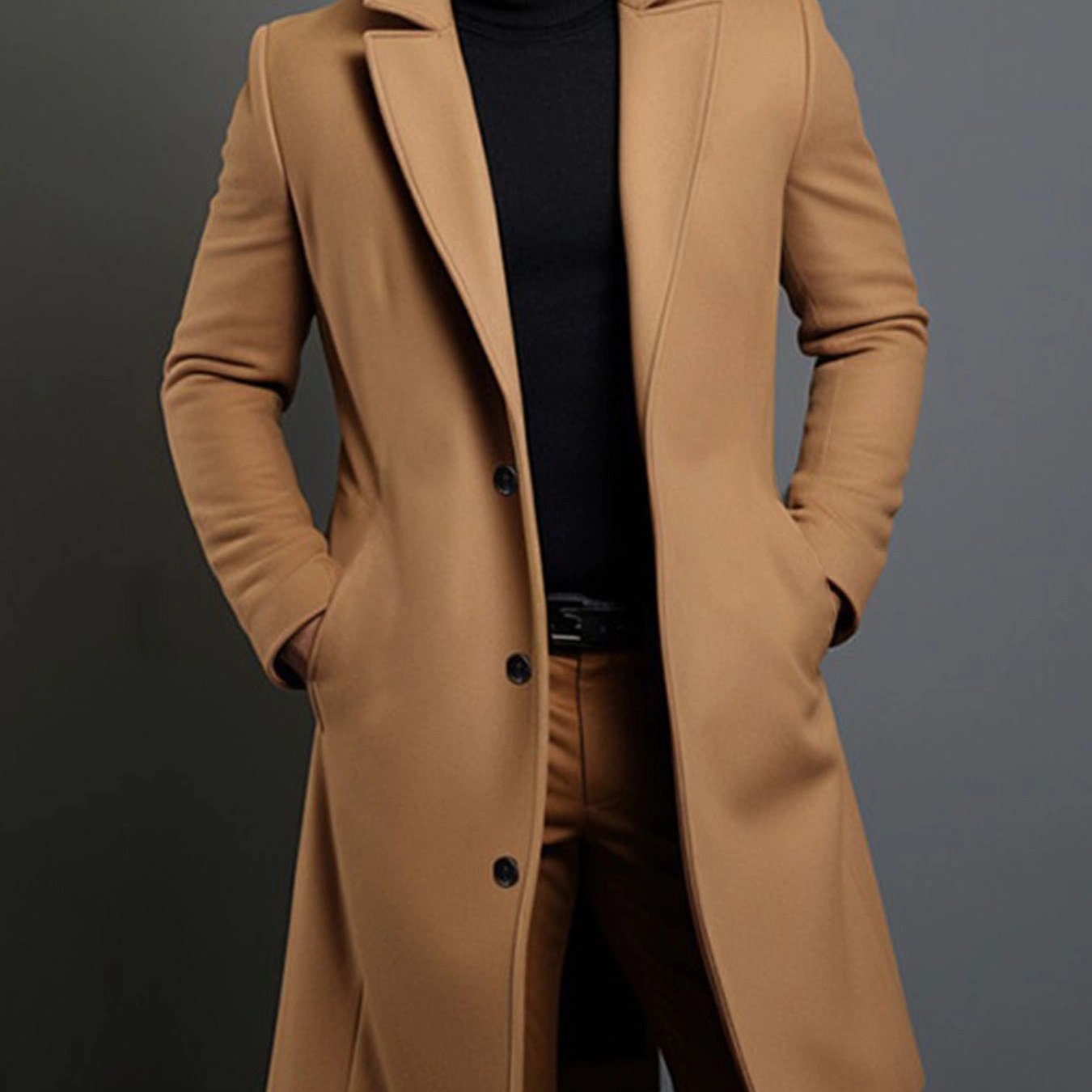 Abrigo clásico de solapa para hombre – Chaqueta de invierno de una sola botonadura