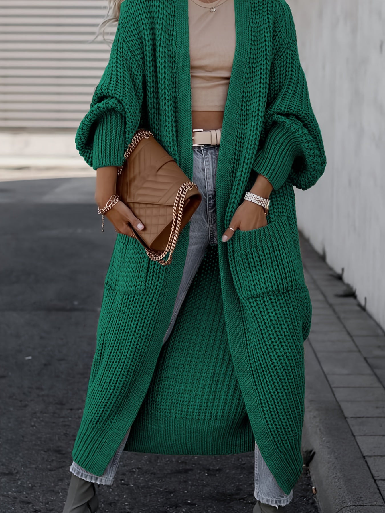 Elegante cárdigan acanalado con cuello en V profundo – Suéter de punto de otoño/invierno para mujer