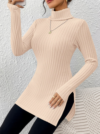 Top de cuello alto elegante para mujer – Tejido suave de manga larga y cuello alto
