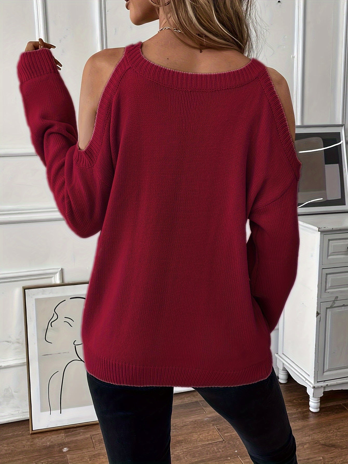 Suéter de punto suave para otoño/invierno con cuello redondo elegante para mujer