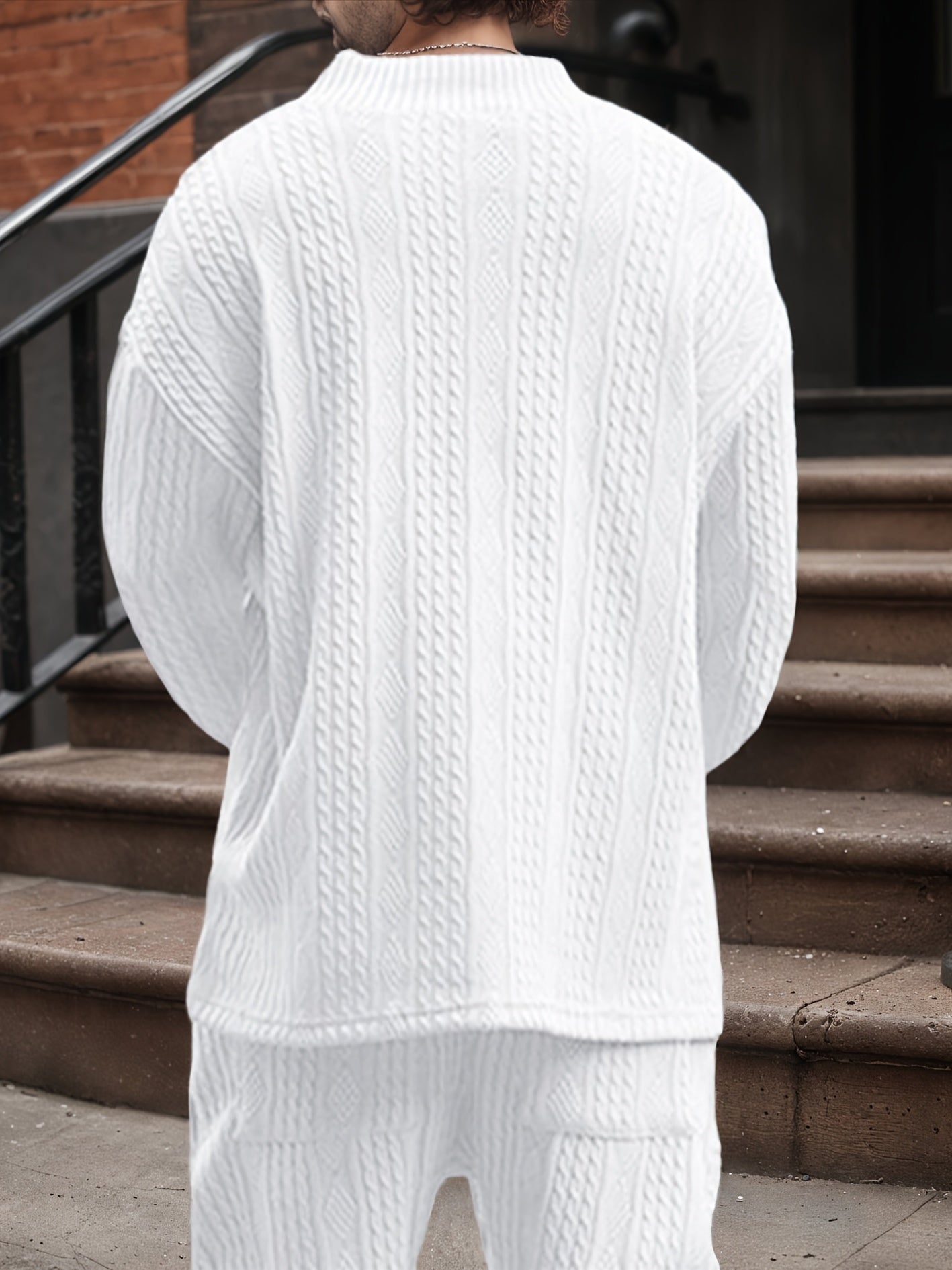 Suéter de punto con cuello en V para hombre – Jersey casual de jacquard acanalado