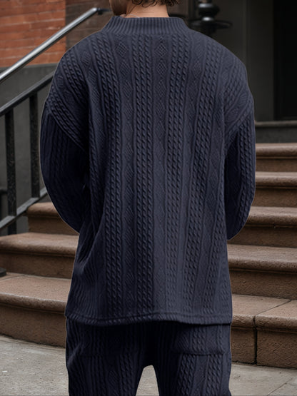 Suéter de punto con cuello en V para hombre – Jersey casual de jacquard acanalado