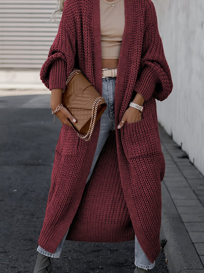 Elegante cárdigan acanalado con cuello en V profundo – Suéter de punto de otoño/invierno para mujer