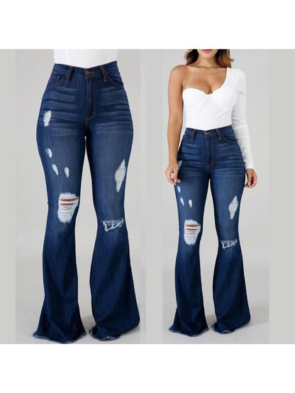 Vaqueros Acampanados de Talle Alto – Denim Elástico Ajustado con Rasgaduras