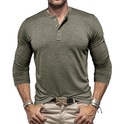 Men’s Long Sleeve Henley Shirt – Slub Cotton Casual Pullover