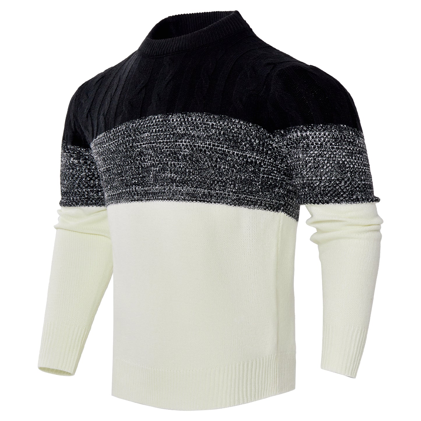 Men’s Color Block Cable Knit Sweater – Long Sleeve Pullover