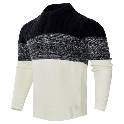 Men’s Color Block Cable Knit Sweater – Long Sleeve Pullover