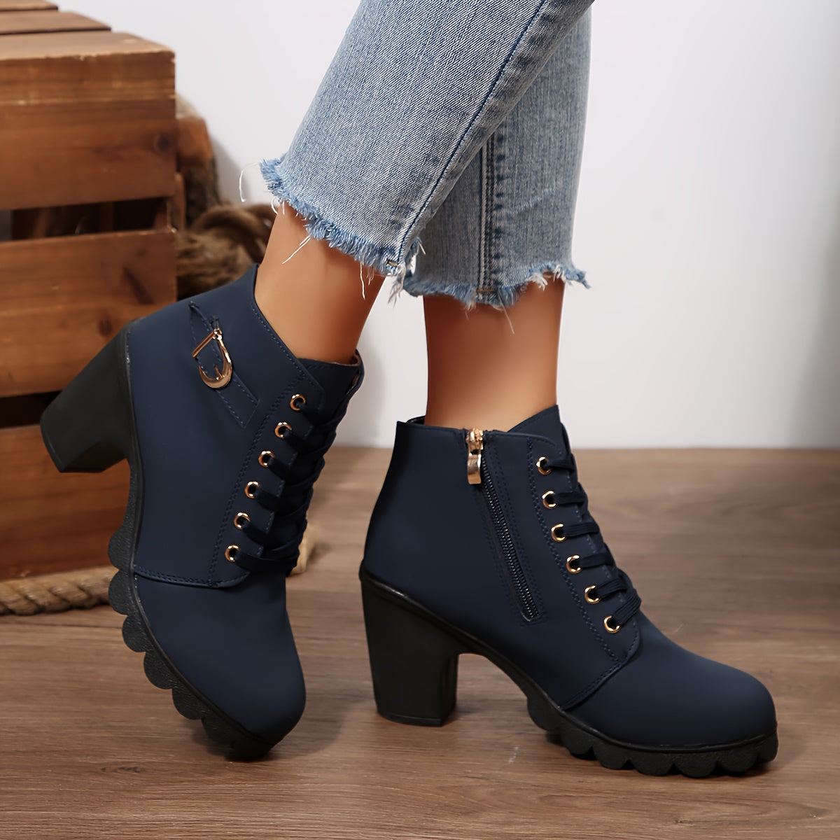 Women’s High Heel Ankle Boots – Block Heel Elegant Slip-On
