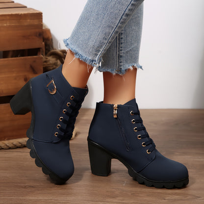 Women’s High Heel Ankle Boots – Block Heel Elegant Slip-On