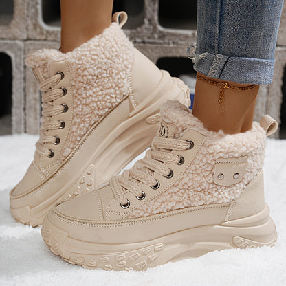 Botas de nieve forradas de felpa para mujer - Zapatos de invierno antideslizantes con suela de PVC