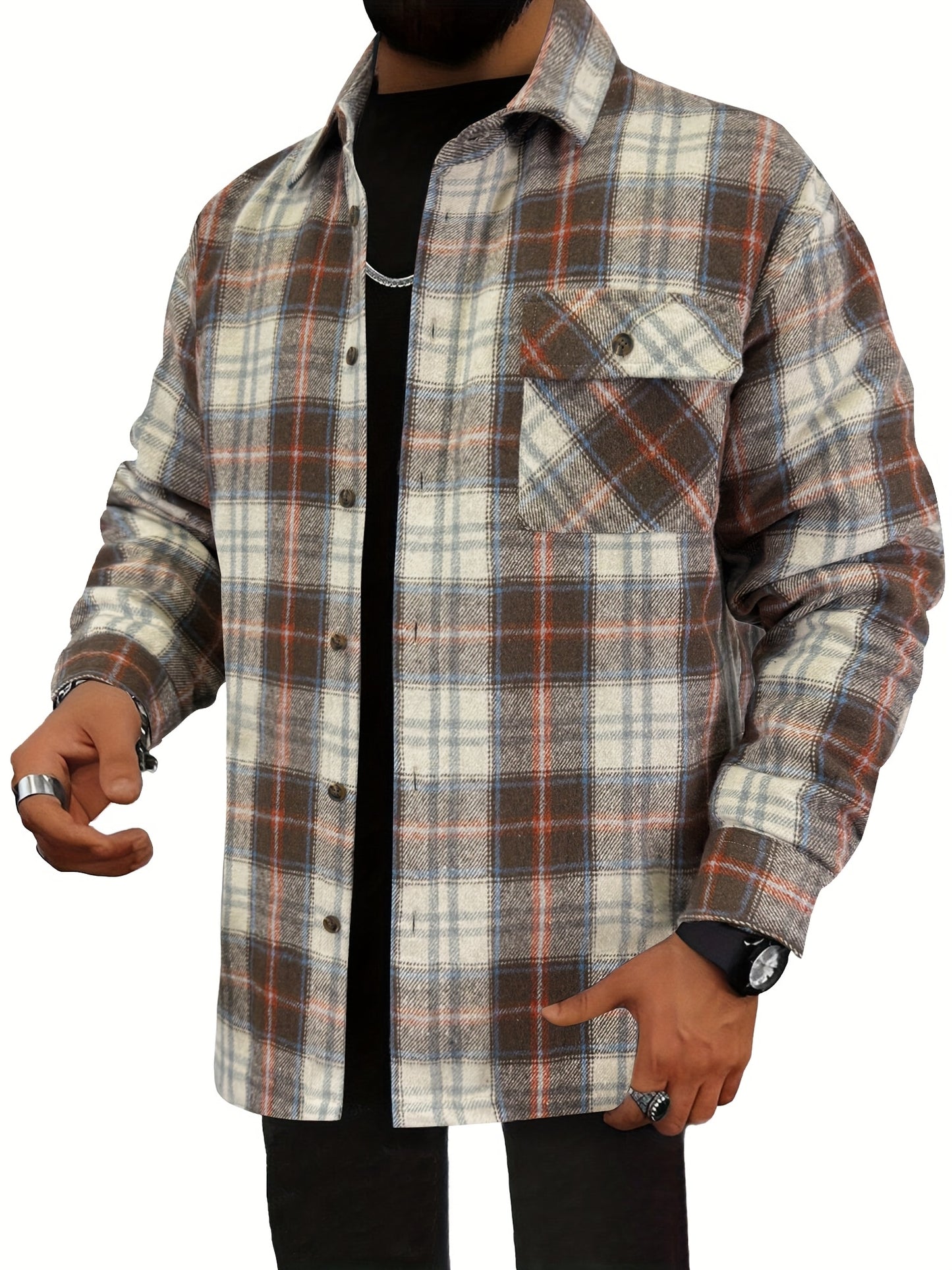 Chaqueta tipo camisa de lana a cuadros para hombre – Sobrecamisa cómoda a cuadros con botones