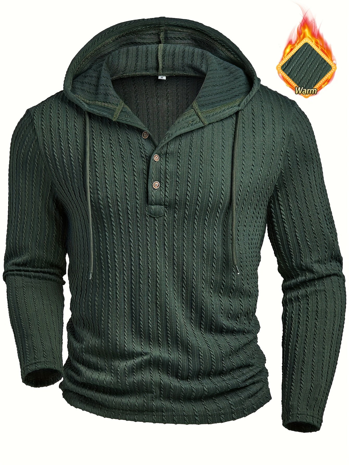 Camisa Henley con capucha para hombre – Sudadera texturizada informal de manga larga con cordón
