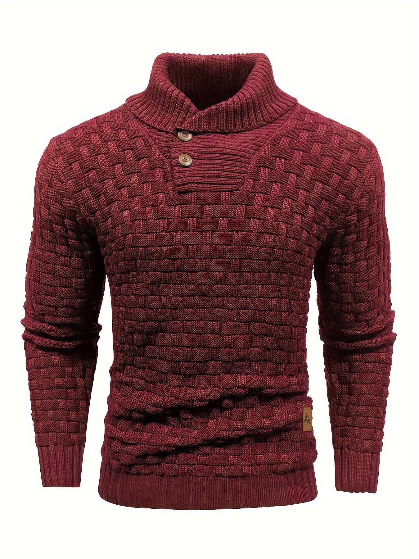 Men’s Waffle Knit Sweater – High Stretch Pullover with Lapel Collar