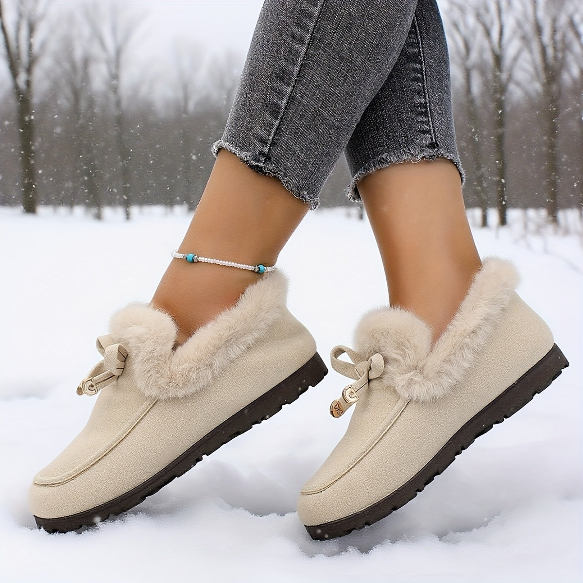 Women’s Fleece-Lined Loafers – Warm Slip-On Winter Shoes