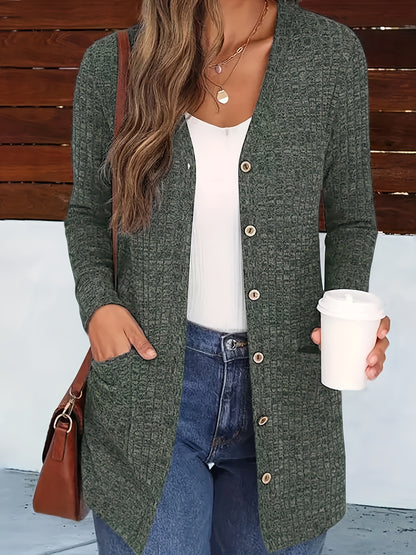 Cárdigan elegante con cuello de pico para mujer – Suéter acogedor de otoño con botones
