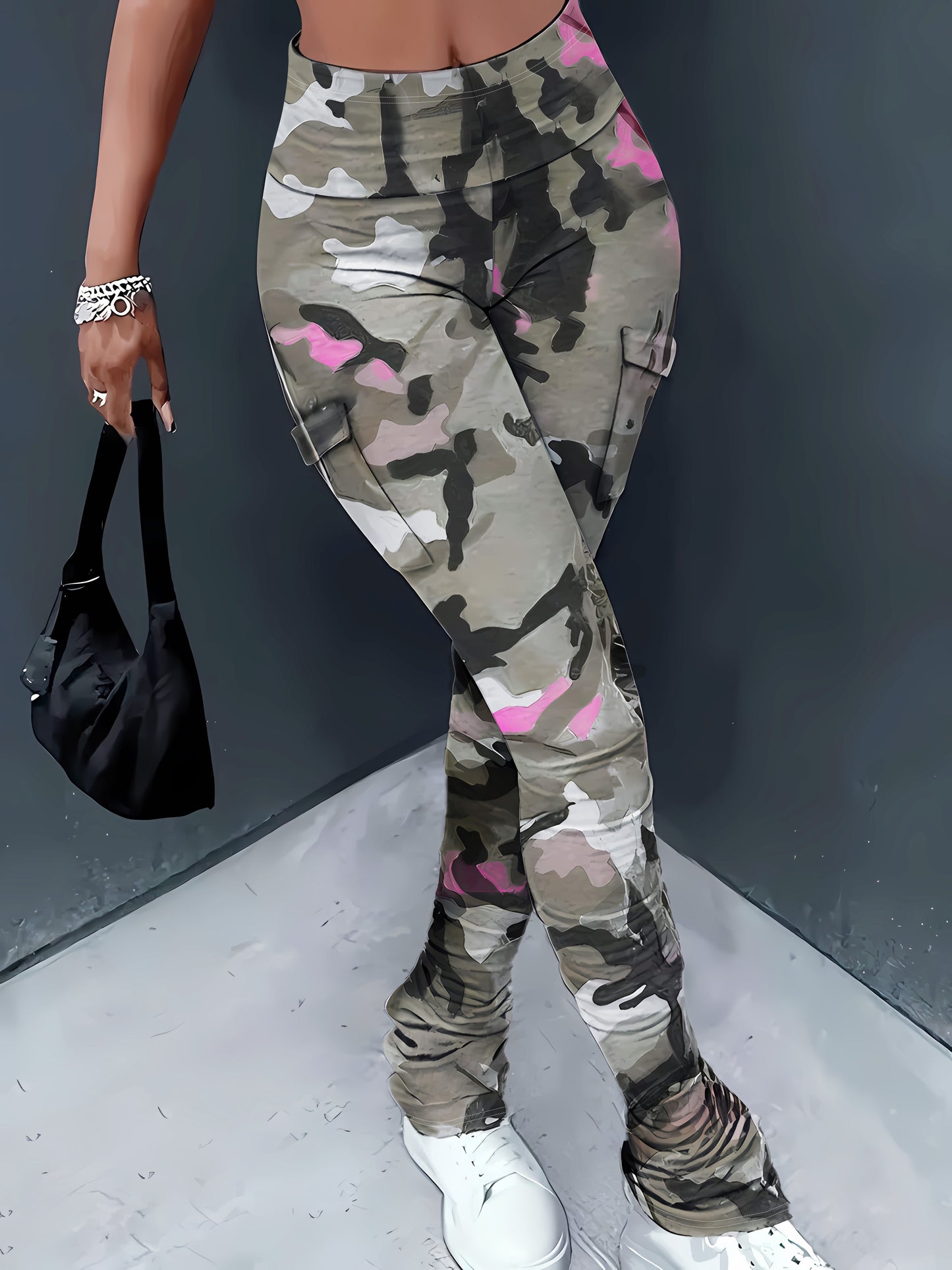 Leggings de camuflaje de tiro alto para mujer – Elásticos con bolsillos laterales