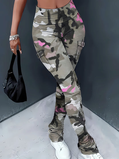 Leggings de camuflaje de tiro alto para mujer – Elásticos con bolsillos laterales