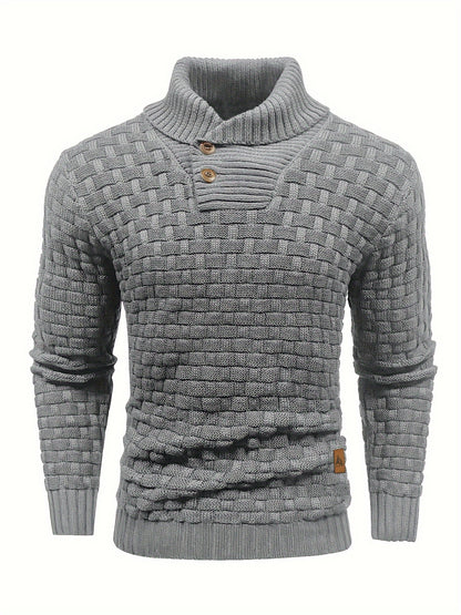 Men’s Waffle Knit Sweater – High Stretch Pullover with Lapel Collar
