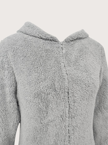 Mono con capucha y cremallera de peluche – Para mujer, cálido y cómodo para otoño/invierno