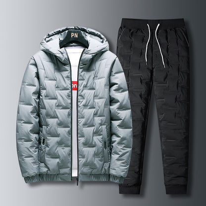 Ensemble de costume rembourré en duvet Loom & Soul™ pour homme – Veste d'hiver à capuche et pantalon assorti pour la chaleur et le style