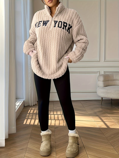 Elegante Abrigo de Punto con Cremallera – Abrigo de Cuello Alto para Mujer Otoño/Invierno