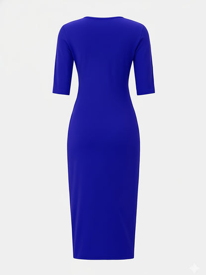 Vestido midi ajustado con cuello barco – Vestido elegante de manga corta con corte entallado