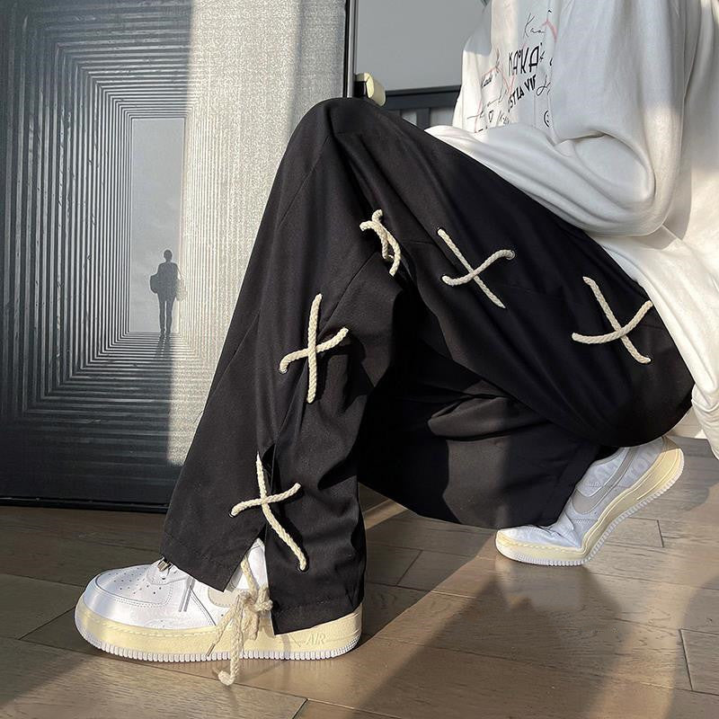 Men’s Patchwork Drawstring Pants – Vintage Casual Streetwear Trousers