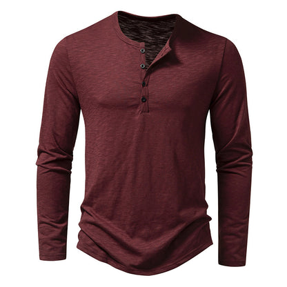 Pulóver de manga larga con botones Loom & Soul™ para hombre – Camiseta informal de color sólido para primavera y otoño