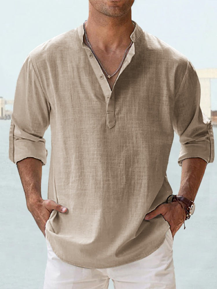 Camiseta deportiva de cuello alto para hombre – Suéter holgado de algodón transpirable
