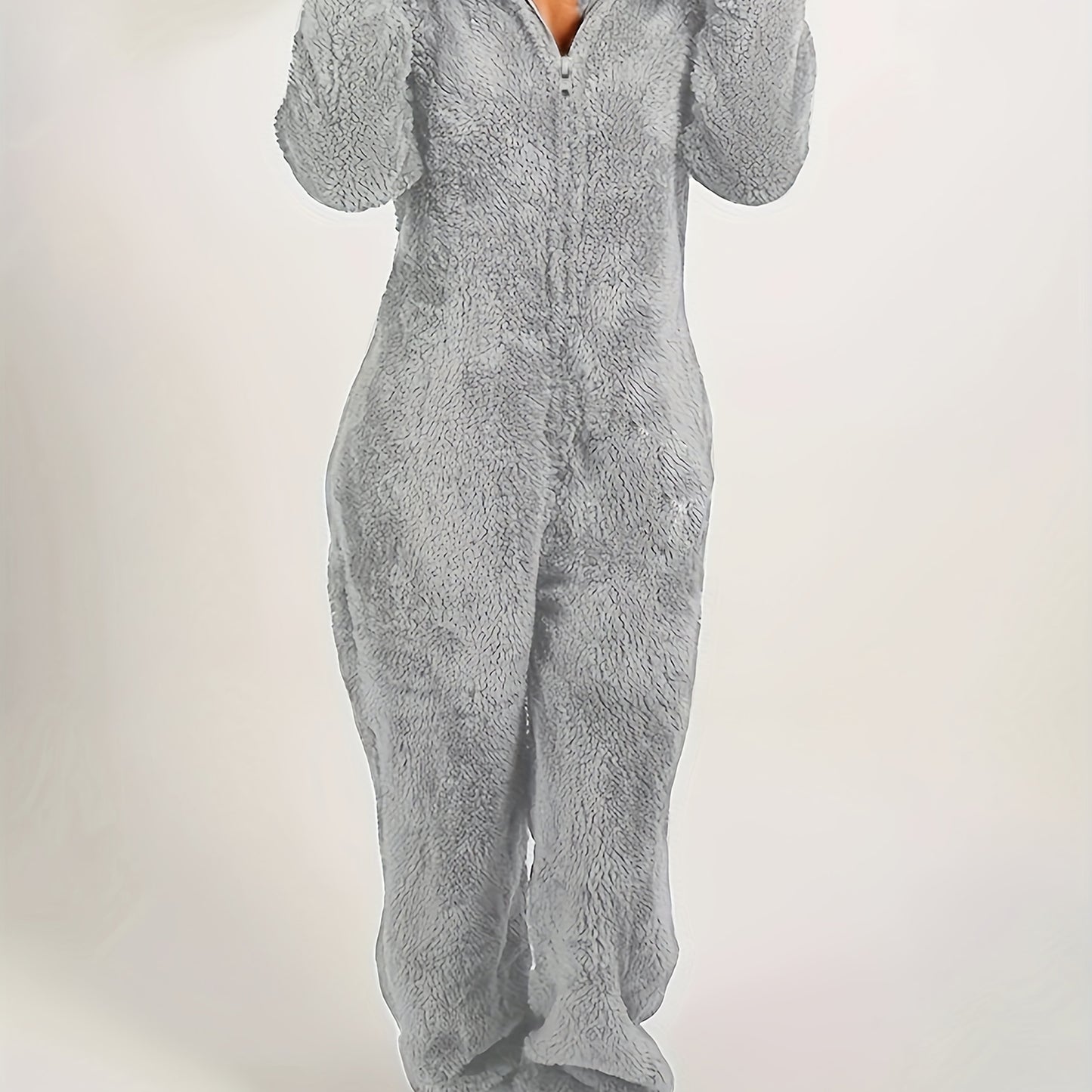 Mono con capucha y cremallera de peluche – Para mujer, cálido y cómodo para otoño/invierno