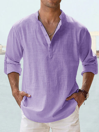 Camiseta deportiva de cuello alto para hombre – Suéter holgado de algodón transpirable