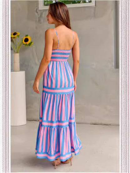 Robe longue rayée Loom & Soul™ – Robe de plage décolletée dans le dos à col carré pour femme avec poches