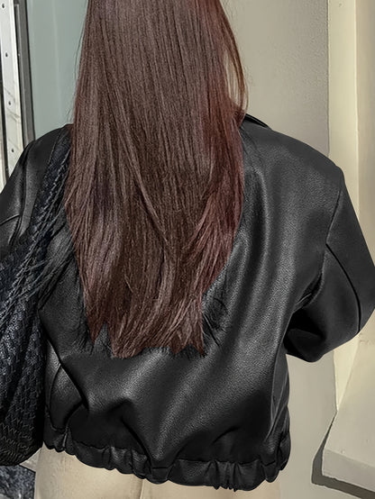 Chaqueta de moto retro para mujer – Abrigo informal clásico de solapa para todas las estaciones